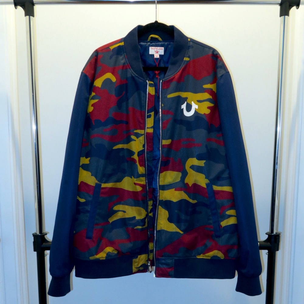 True Religion Multicolor Camo Bomber Jacket